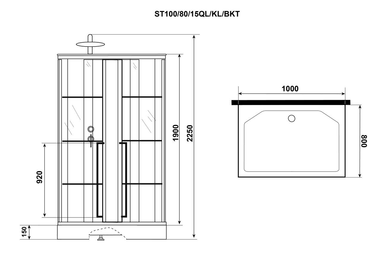 Душевая кабина Niagara Standart ST100/80/15QL/KL/BKT (1000х800х2250) 3 места